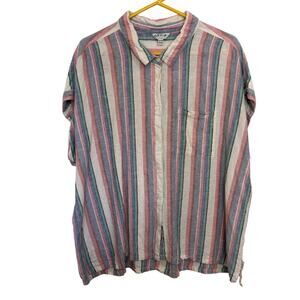 Orvis Linen Blend Striped Button Up Top Size XXL Coastal Outdoors Beachy